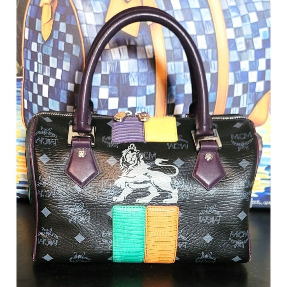Black MCM Visetos Lion Princess Boston